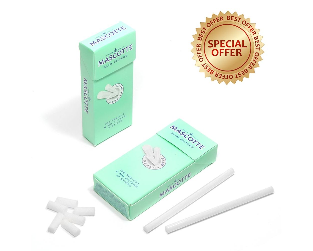 Buy Mascotte | 6mm Slim Premium Filter Tips | 2x 102 Pack in Australia